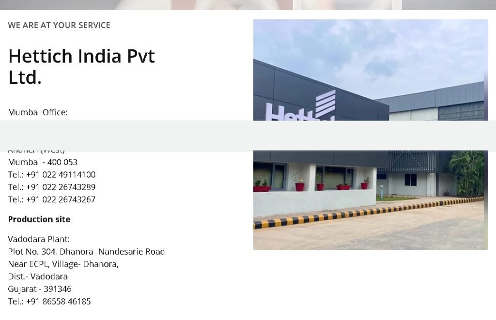 Hettich India office and Vadodara production facility